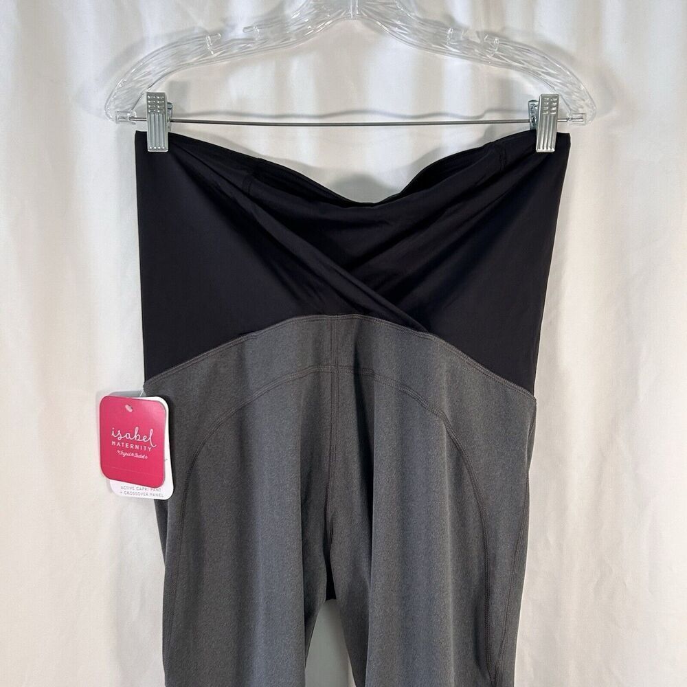 New Isabel Maternity Leggings Women's Large Grey Pull On Active Capri Crossover - Picture 2 of 9